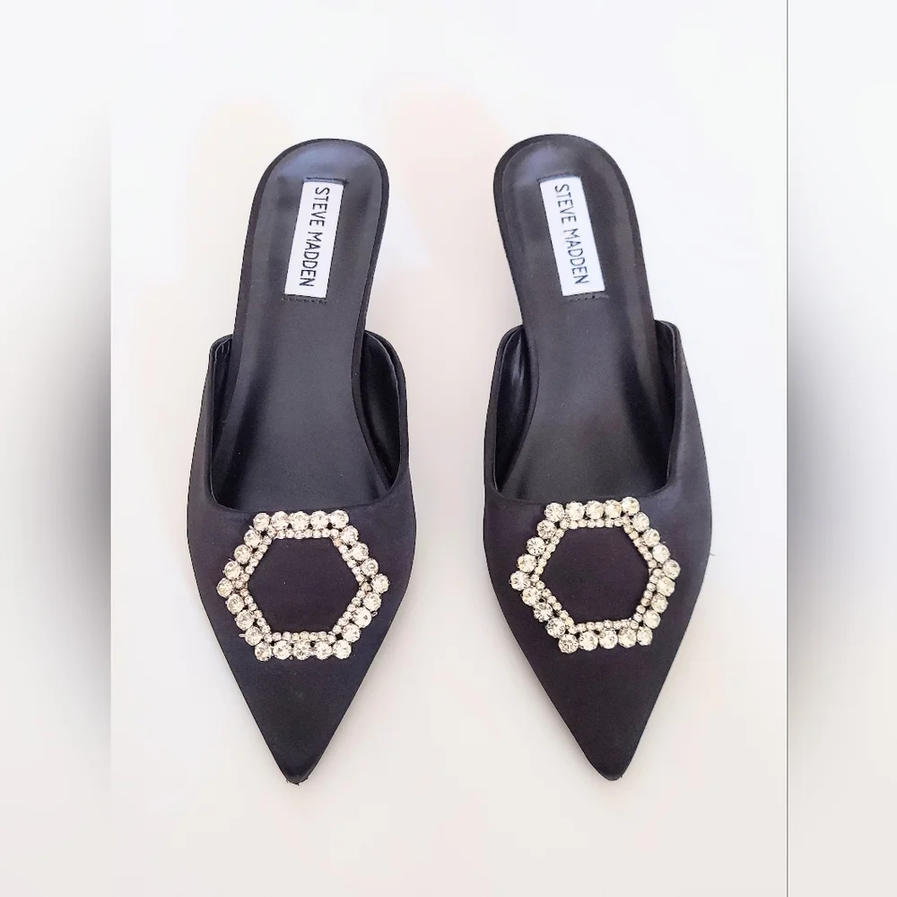Steve Madden Black Kees Rhinestone Embellished Kitten Heels Womens Size 7M